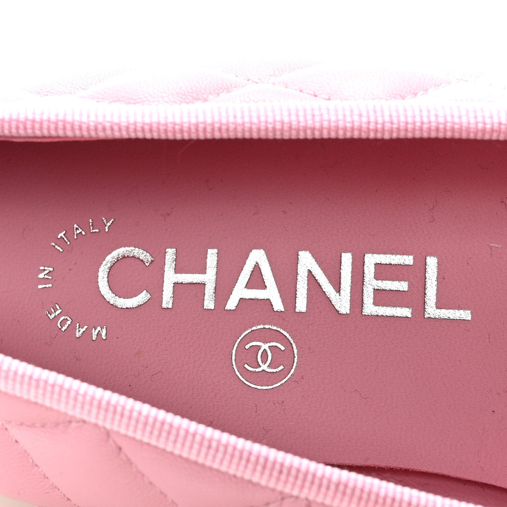 Lambskin Quilted CC Cap Toe Ballerina Flats 37.5 Pink Black