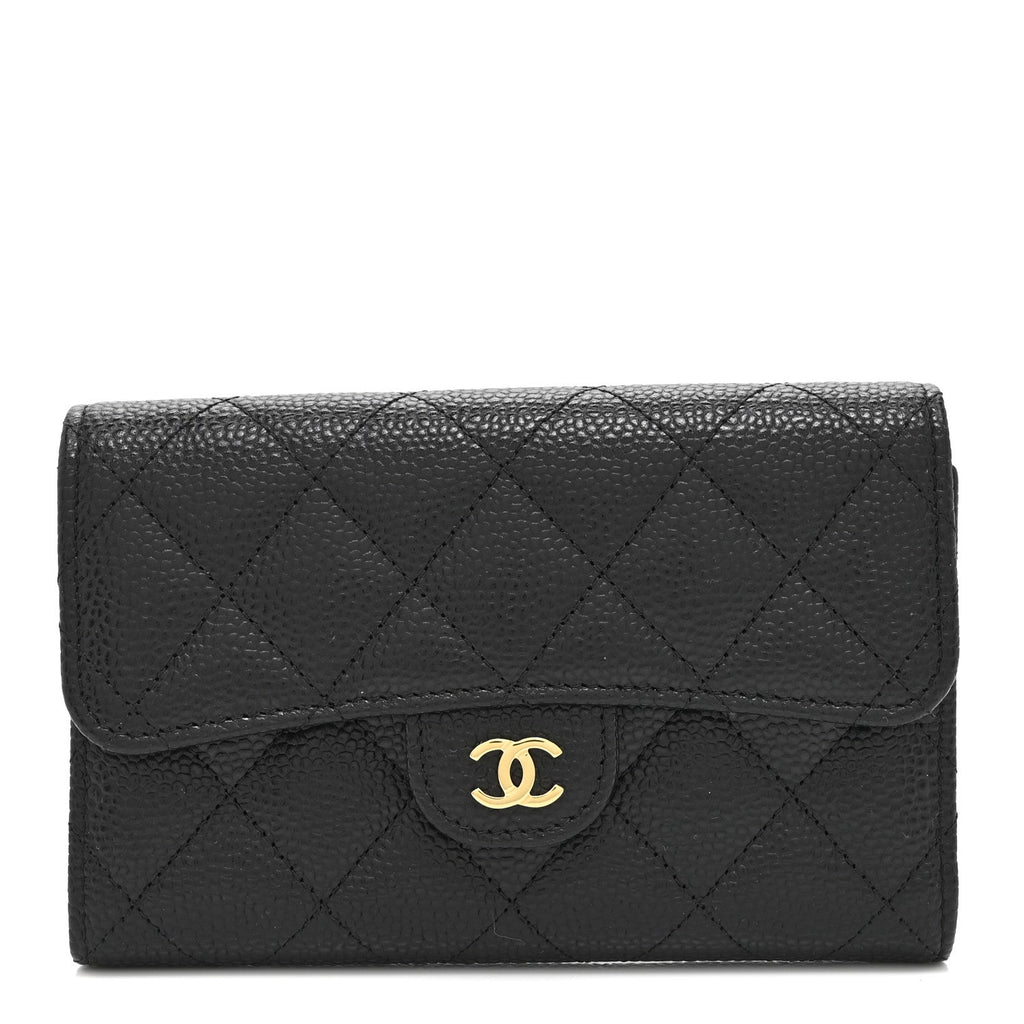 Caviar Quilted Medium Flap Wallet Black
