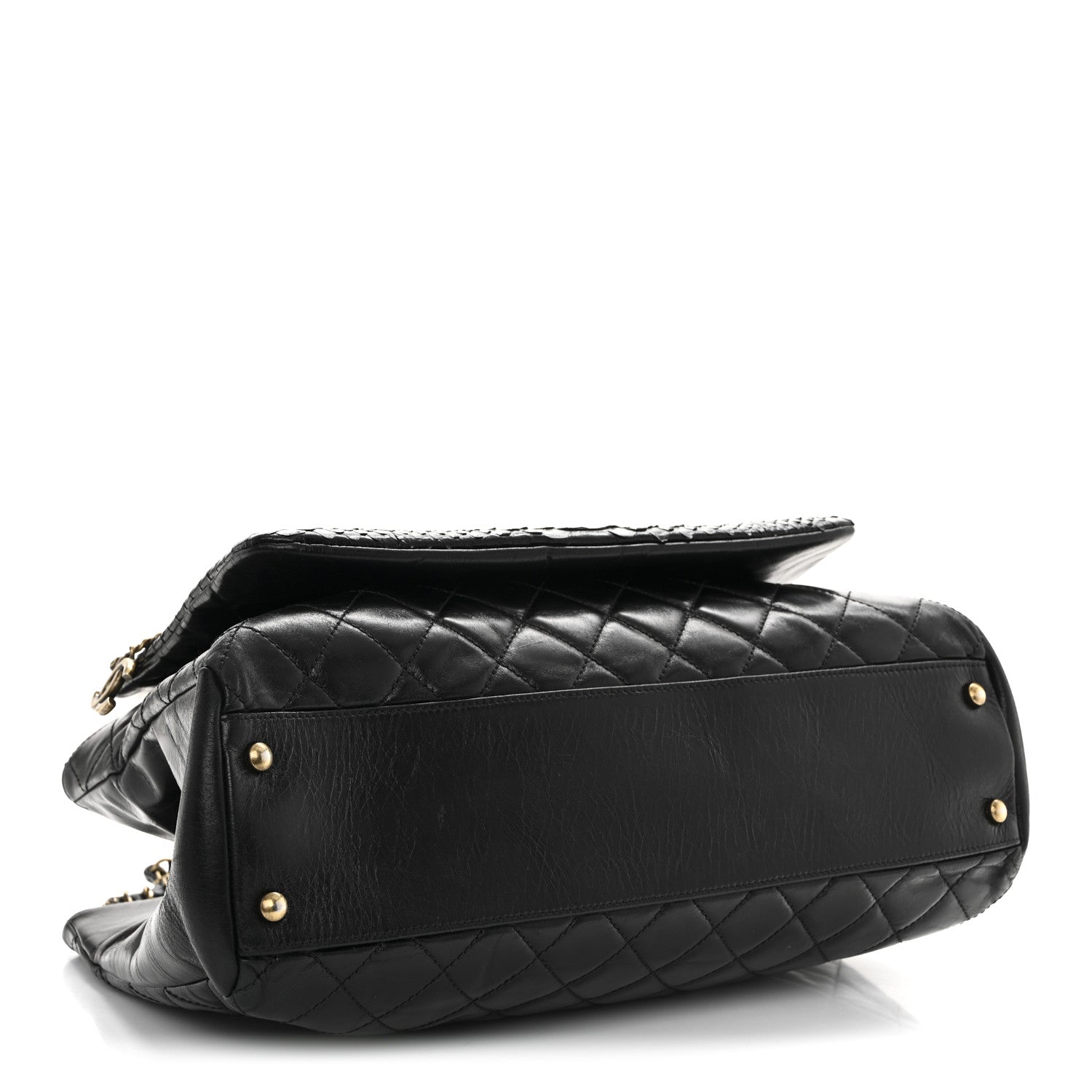 Chanel Snakeskin Glazed Calfskin Quilted Urban Mix Tote Black