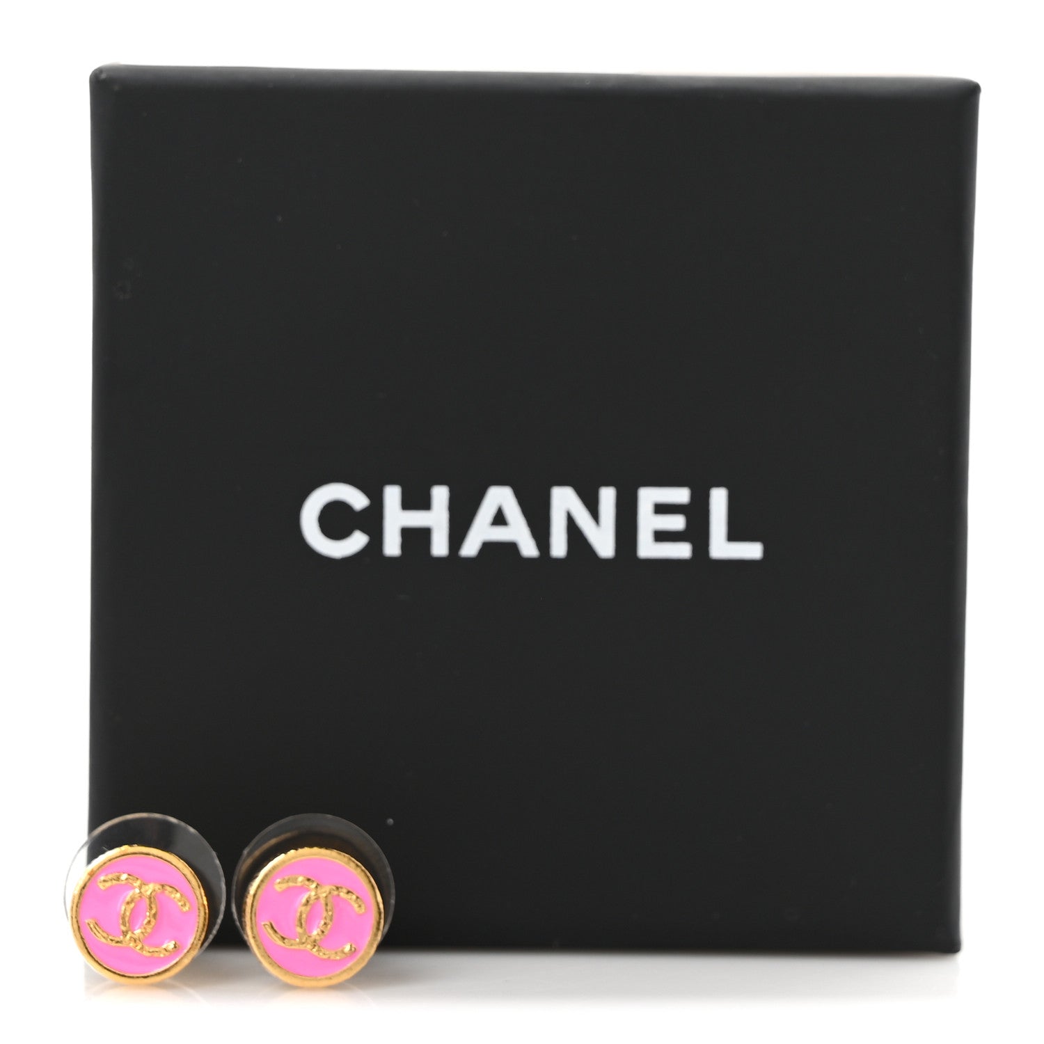 Metal Enamel CC Round Earrings Gold Pink