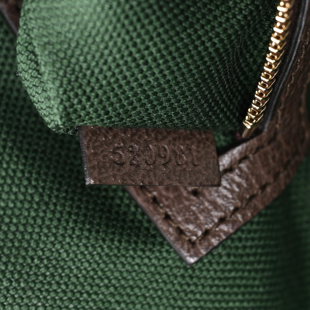 Gucci GG Supreme Monogram Textured Calfskin Web Small Ophidia Shoulder Tote Bag Beige Ebony New Acero