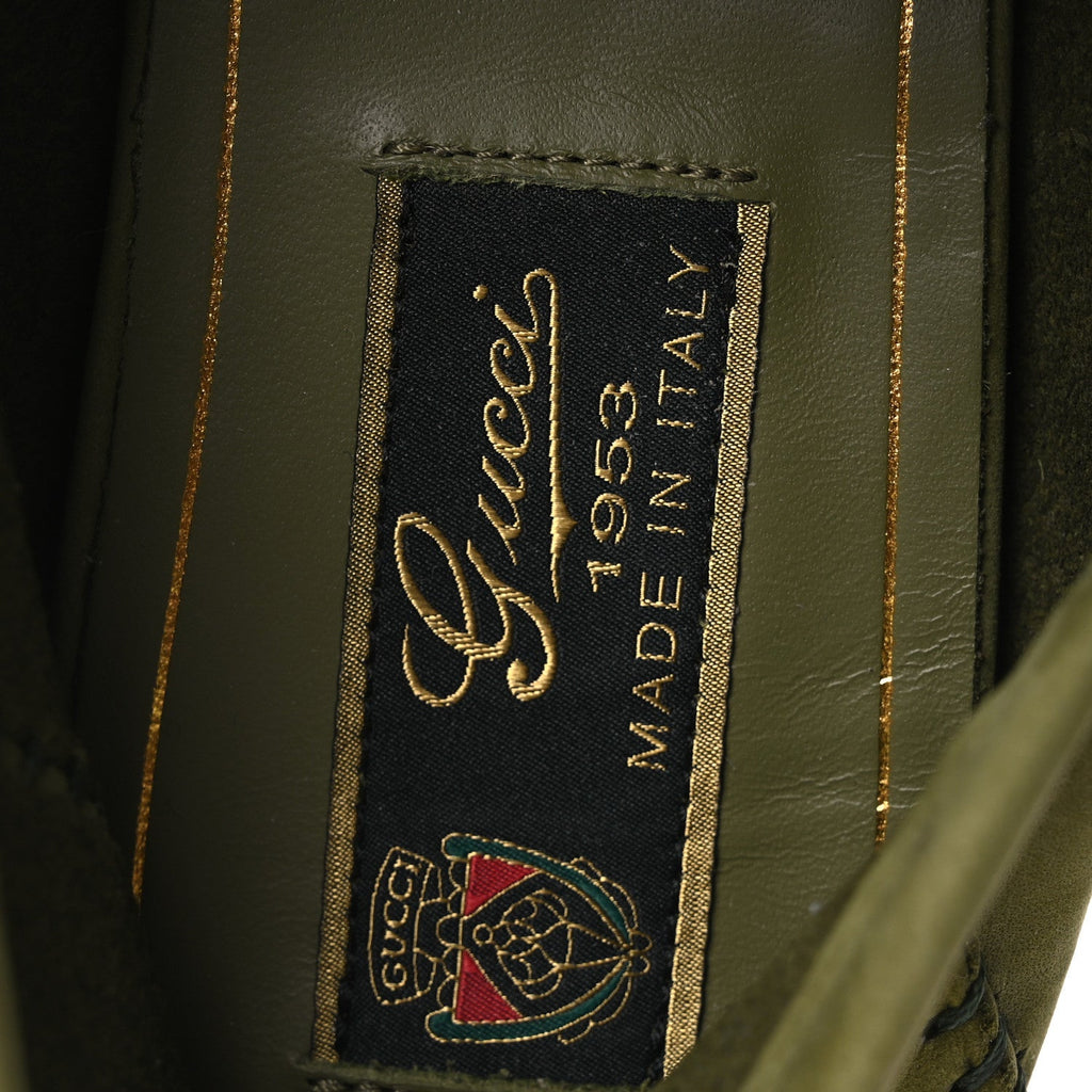 Gucci Nubuck Womens Horsebit Loafers 37 Herbs Light Green
