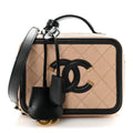 Chanel Caviar Quilted Small CC Filigree Vanity Case Beige Black