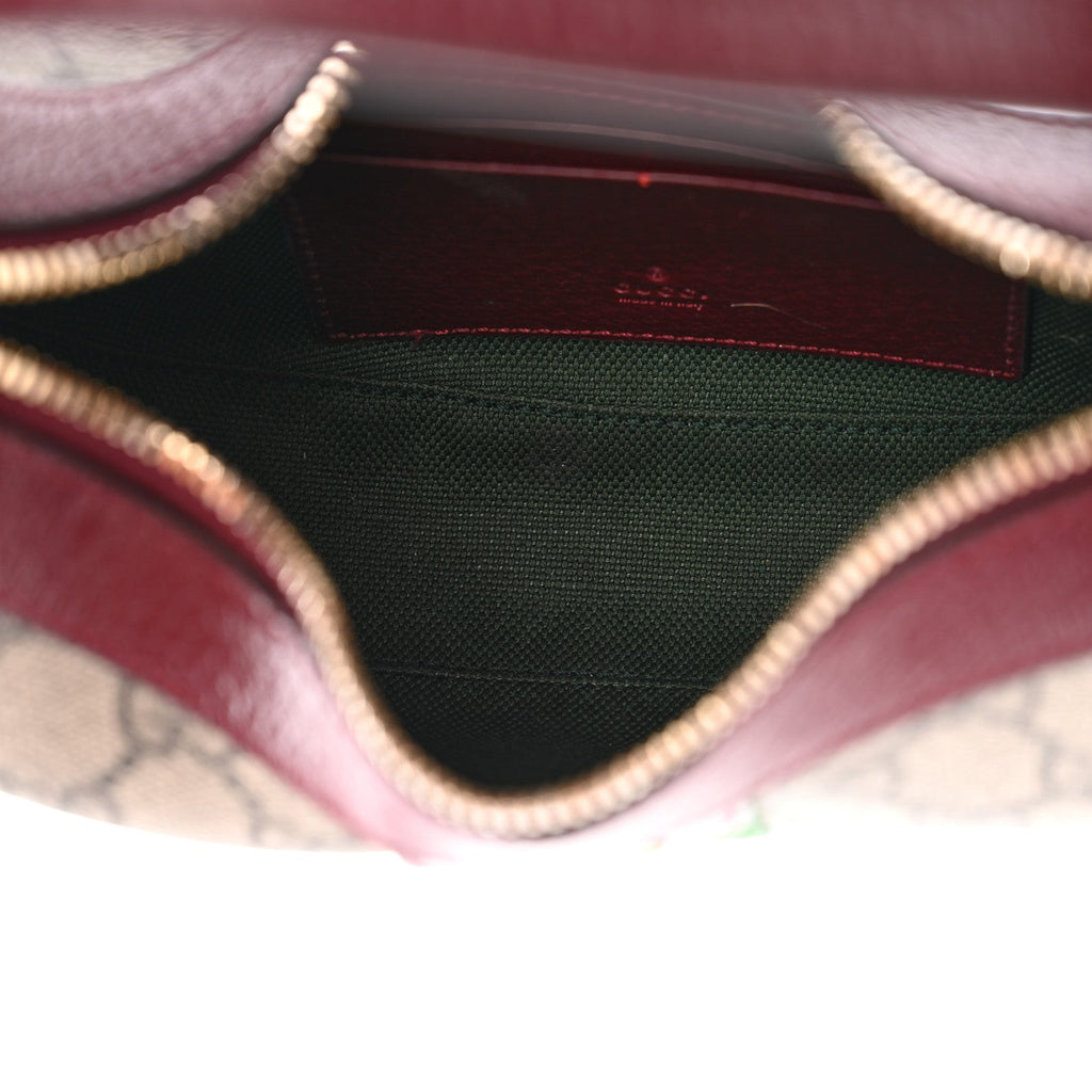 Gucci GG Supreme Monogram Textured Dollar Calfskin Small Ophidia Shoulder Bag Beige Bordeaux