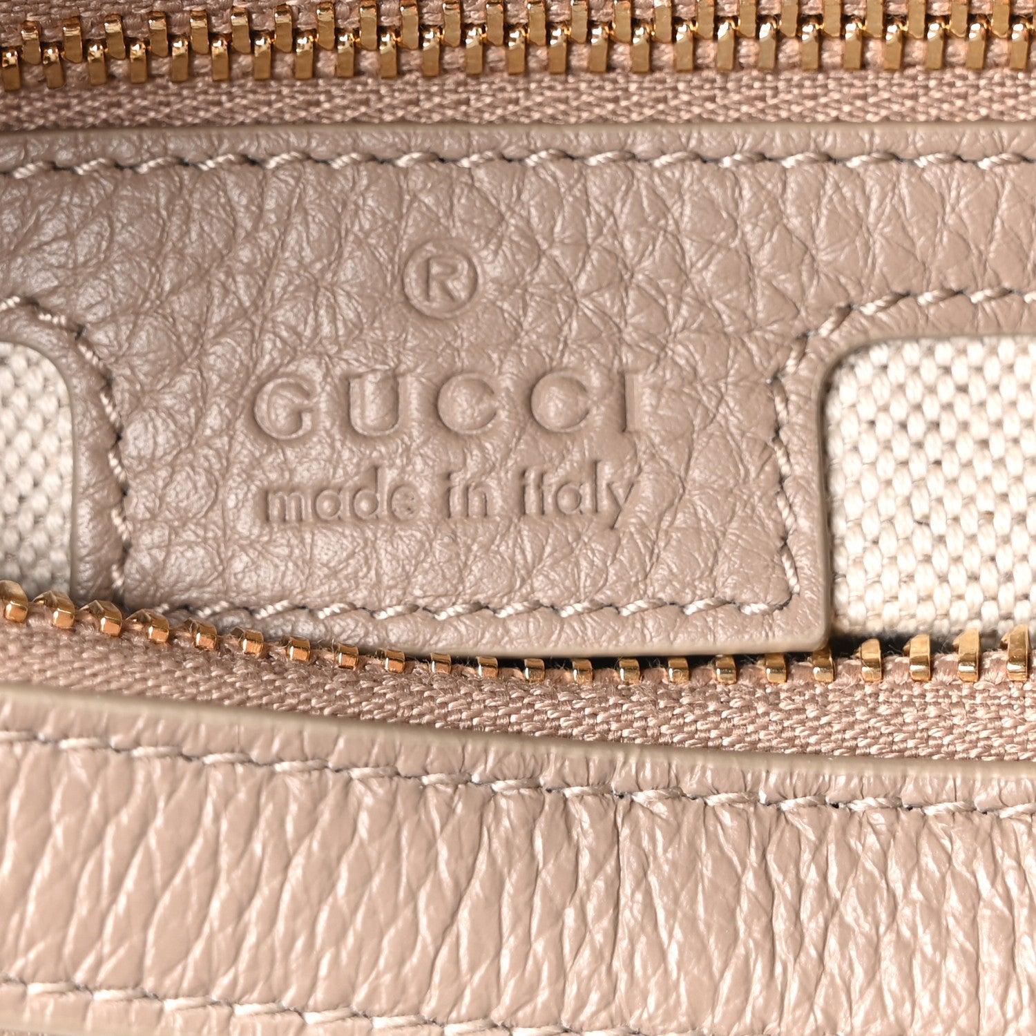 Gucci GG Grainy Calfskin Emblem Medium Half Moon Shoulder Bag Taupe