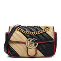 Gucci Vintage Effect Calfskin Matelasse Diagonal Striped Mini Torchon GG Marmont Shoulder Bag Black Beige