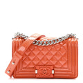 Chanel Patent Calfskin Quilted Small Plexiglass Boy Flap Orange