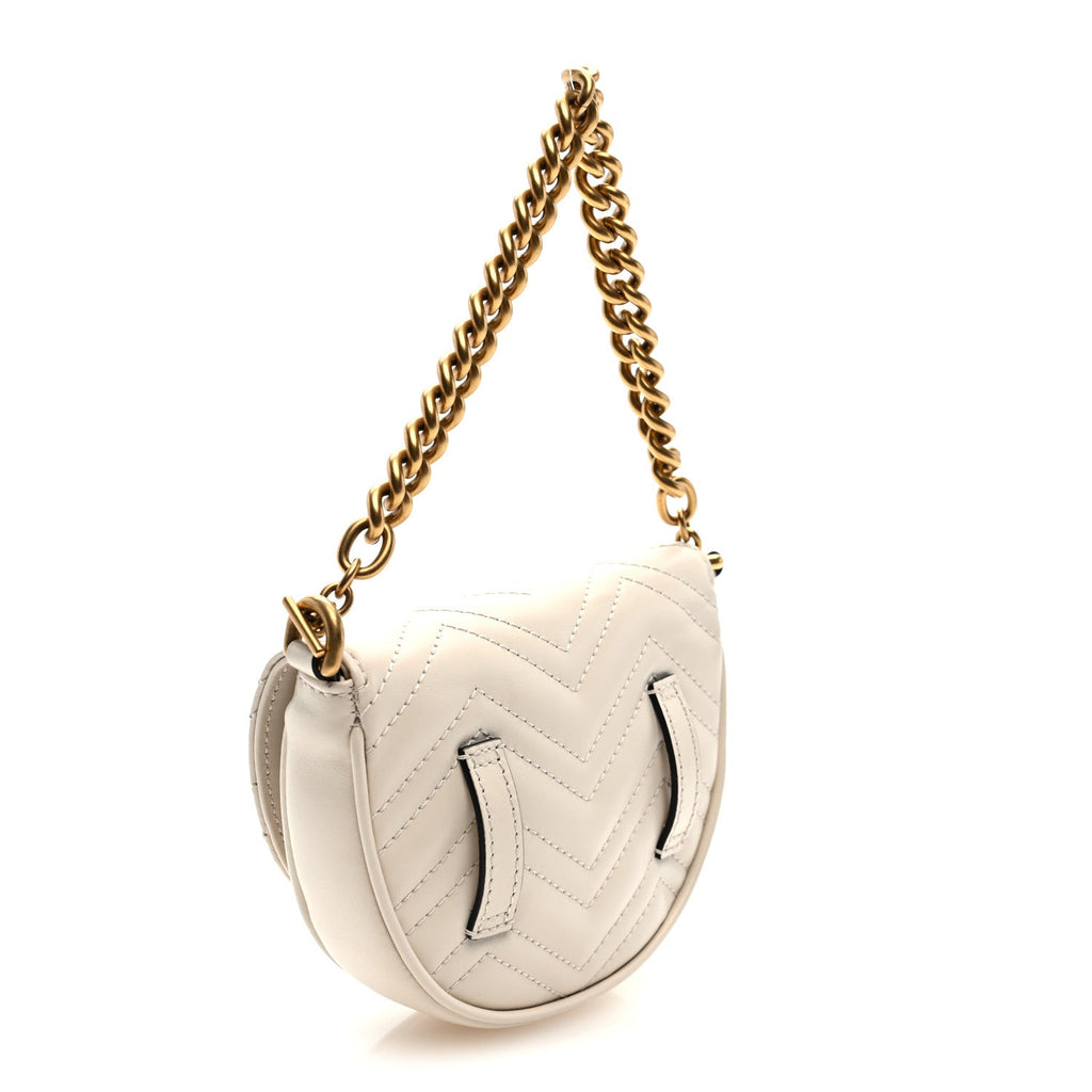Gucci Calfskin Matelasse Mini GG Marmont Chain Belt Bag Mystic White