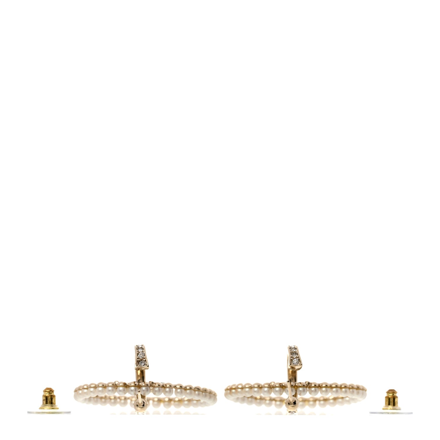 Crystal Pearl CC Door Knocker Hoop Earrings Gold Pearly White