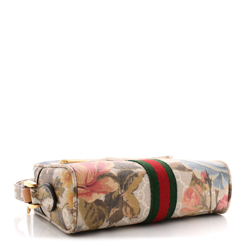 Gucci GG Supreme Monogram Water Flora Web Mini Ophidia Shoulder Bag Beige White Multicolor