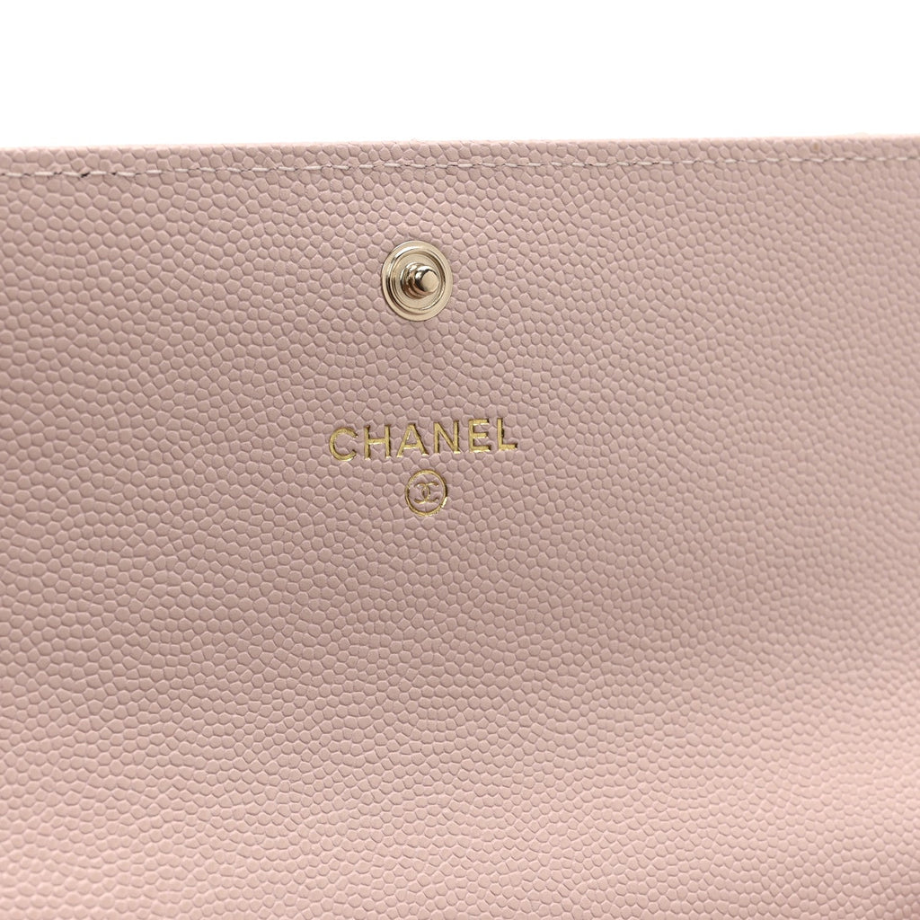 Caviar Quilted Enamel Crystal CC Flap Wallet Light Pink