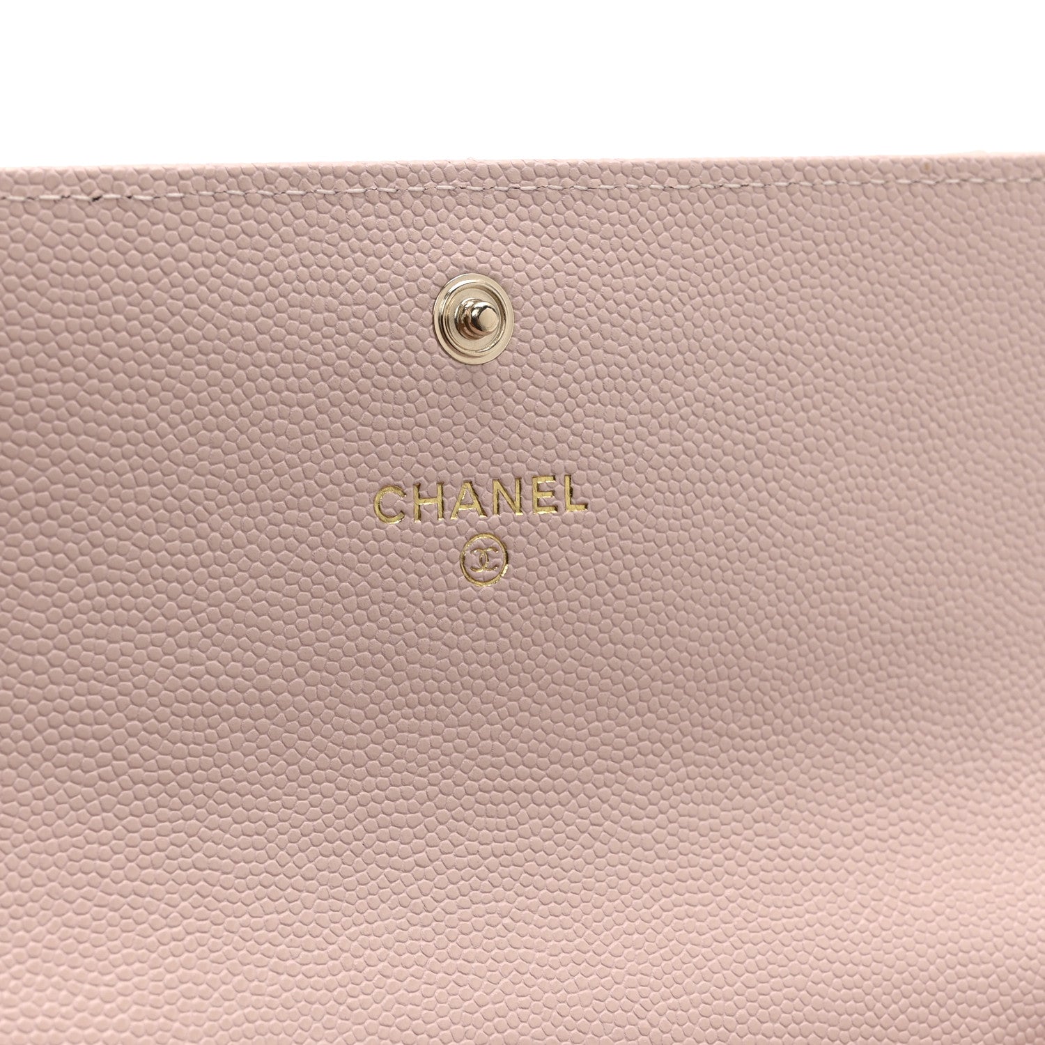 Caviar Quilted Enamel Crystal CC Flap Wallet Light Pink