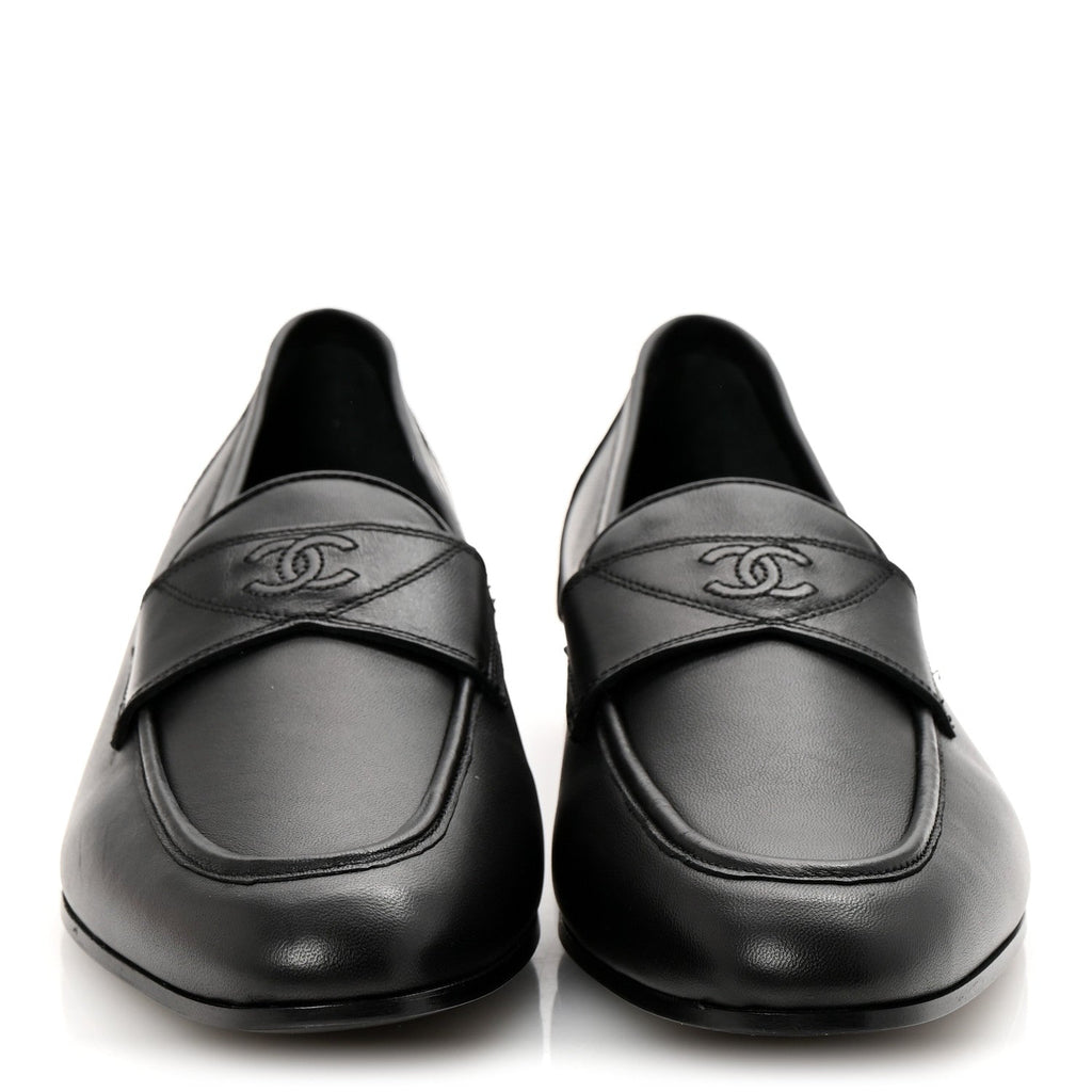 Lambskin Mens Stitched CC Loafers 42 Black