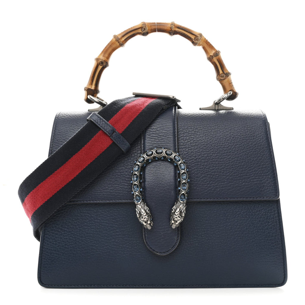 Gucci Dollar Calfskin Crystal Web Medium Dionysus Bamboo Top Handle Bag Blue Agata Montana Sapphire