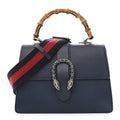 Gucci Dollar Calfskin Crystal Web Medium Dionysus Bamboo Top Handle Bag Blue Agata Montana Sapphire