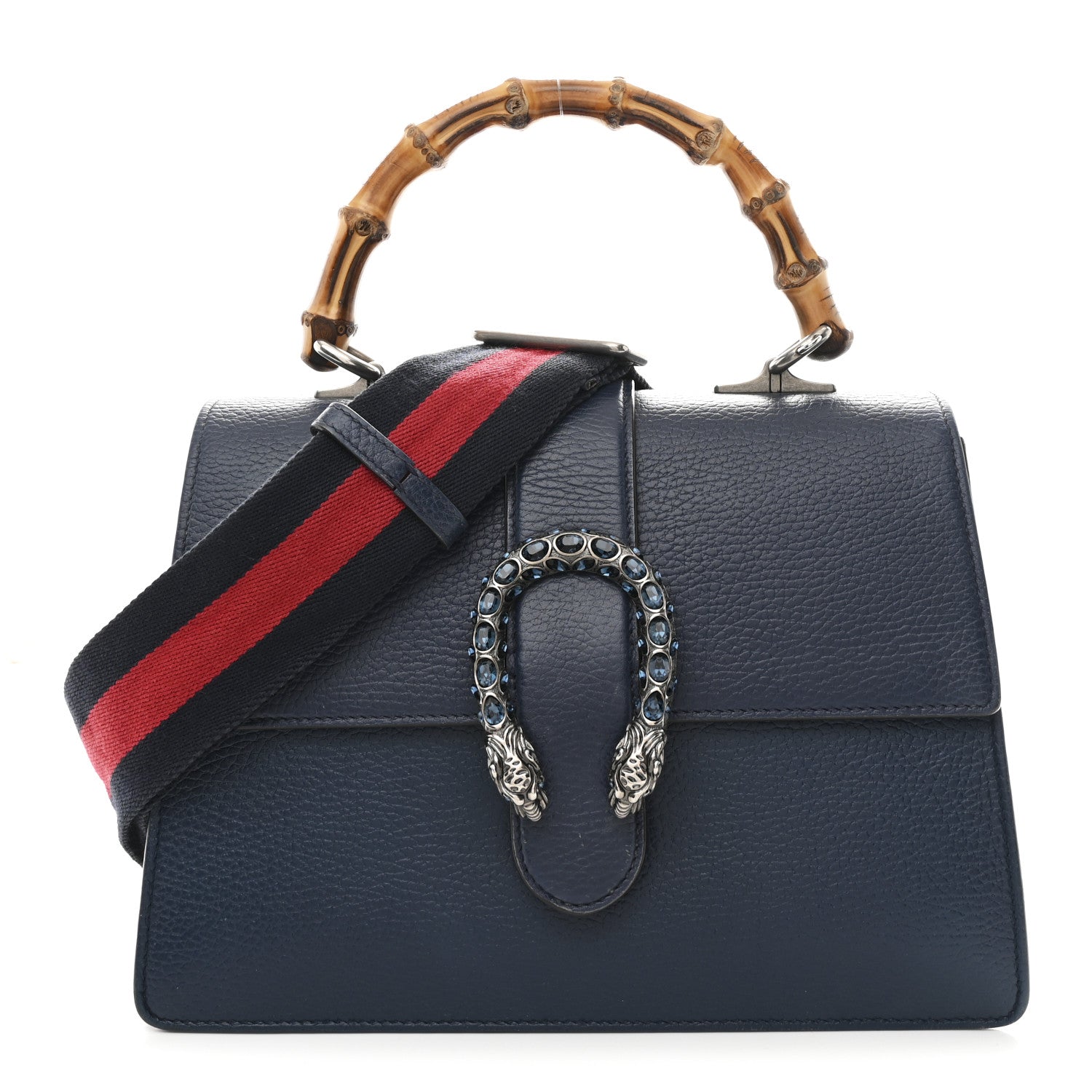 Gucci Dollar Calfskin Crystal Web Medium Dionysus Bamboo Top Handle Bag Blue Agata Montana Sapphire