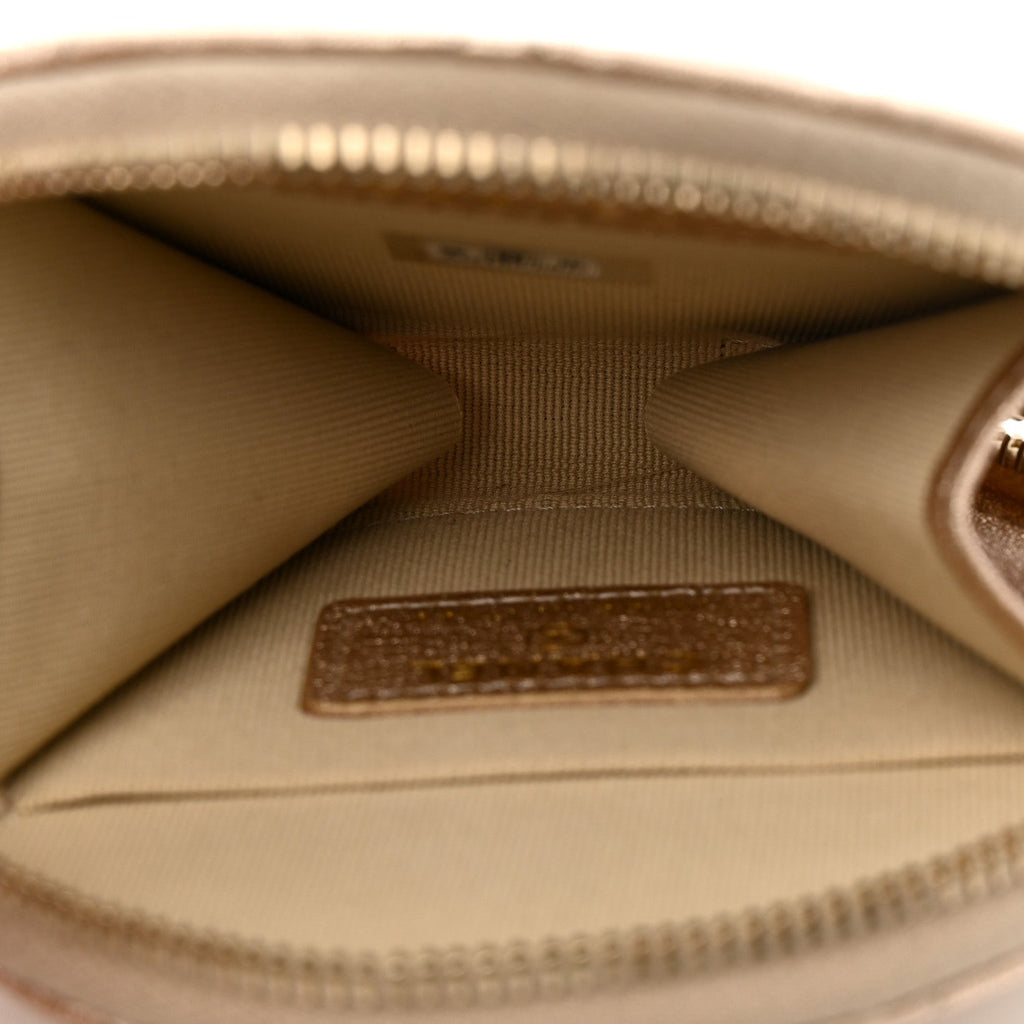 Metallic Lambskin Quilted Round Clip On Coin Purse Airpods Case Gold