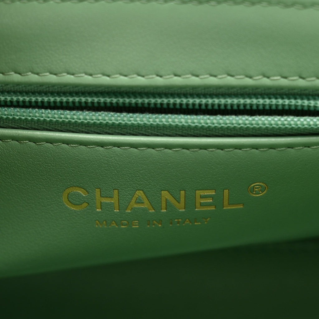 Chanel Shiny Aged Calfskin Quilted Nano Kelly Shopper Light Green