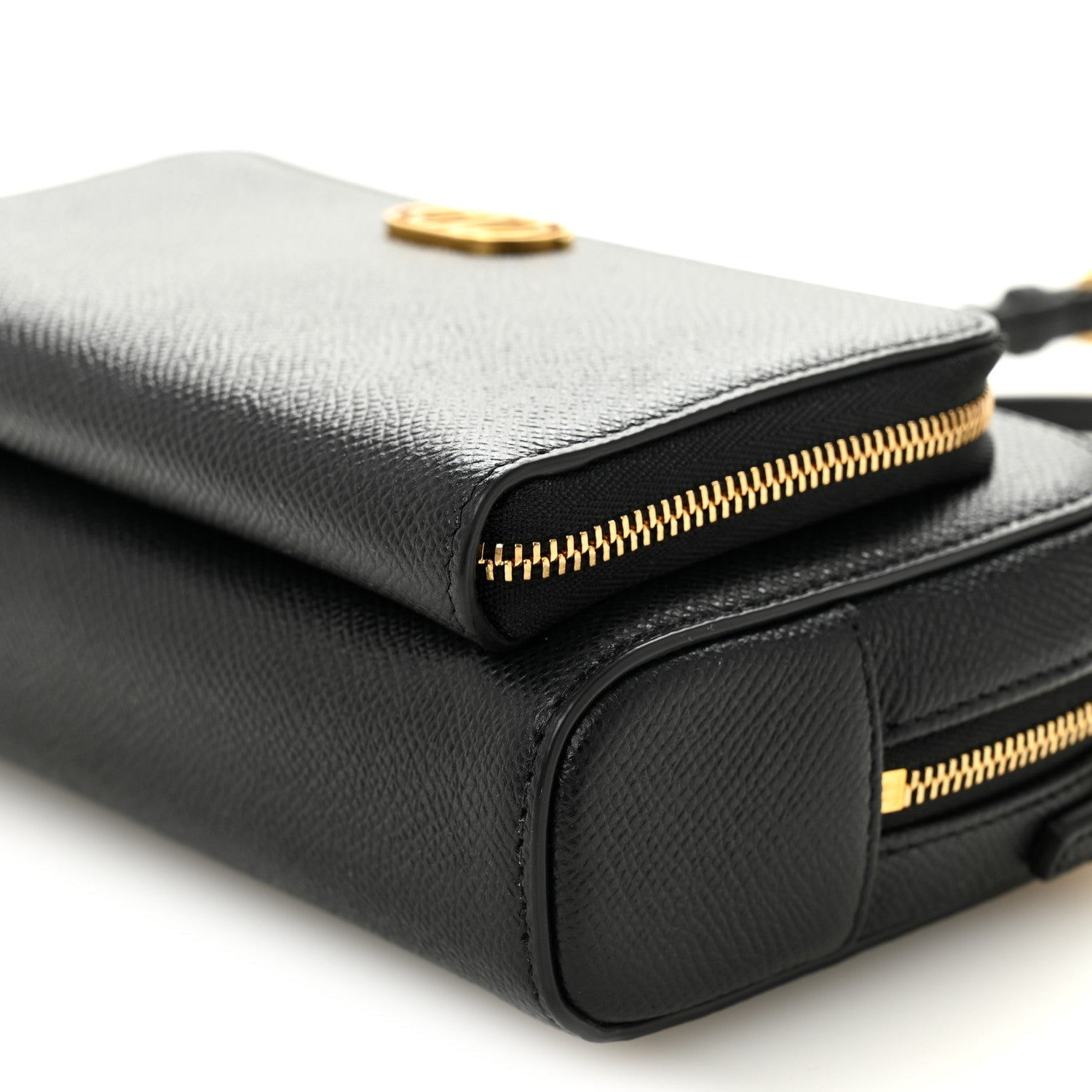 Christian Dior Grained Calfskin Caro Double Pouch Black