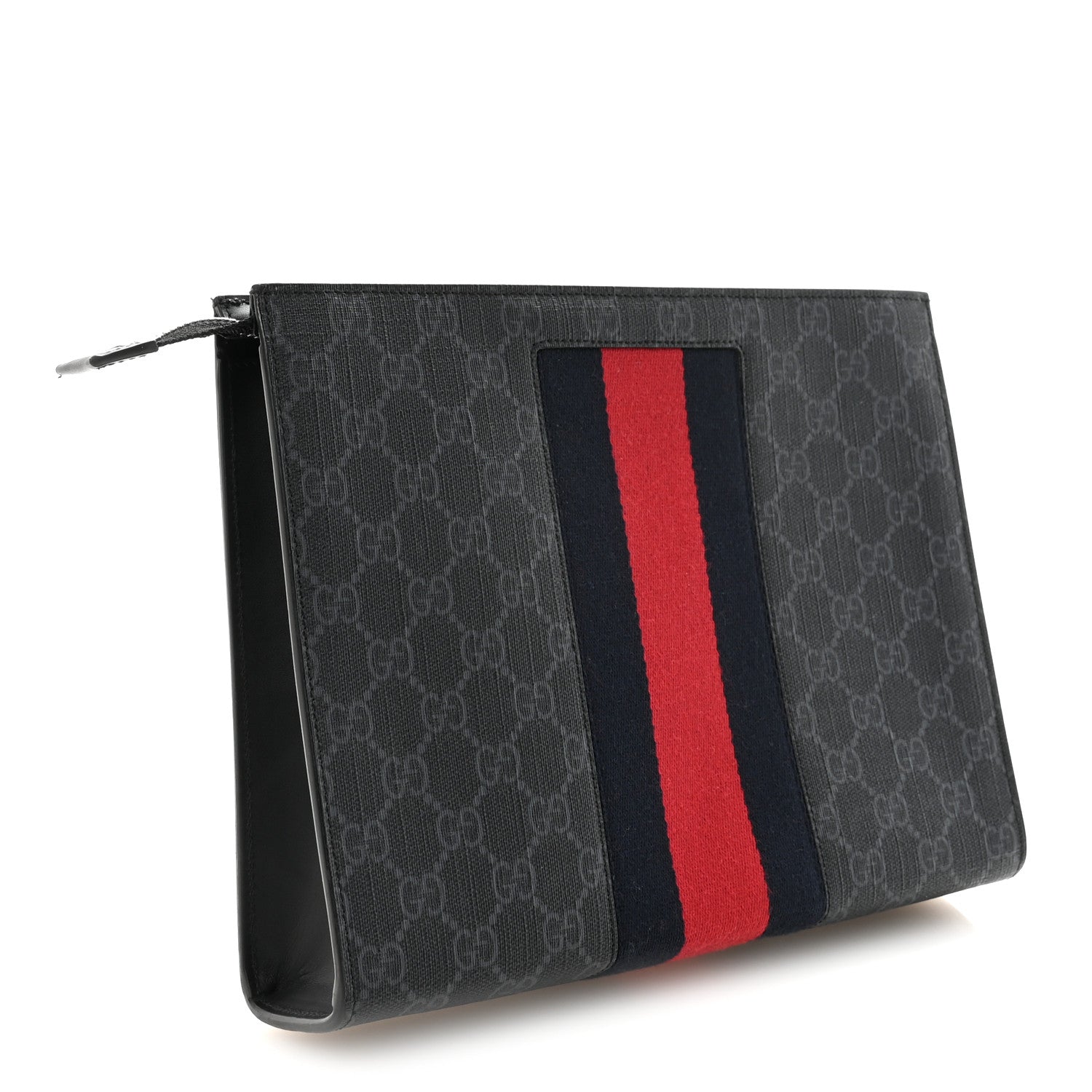 Gucci GG Supreme Monogram Selleria Calfskin Web New Web Cosmetic Case Black