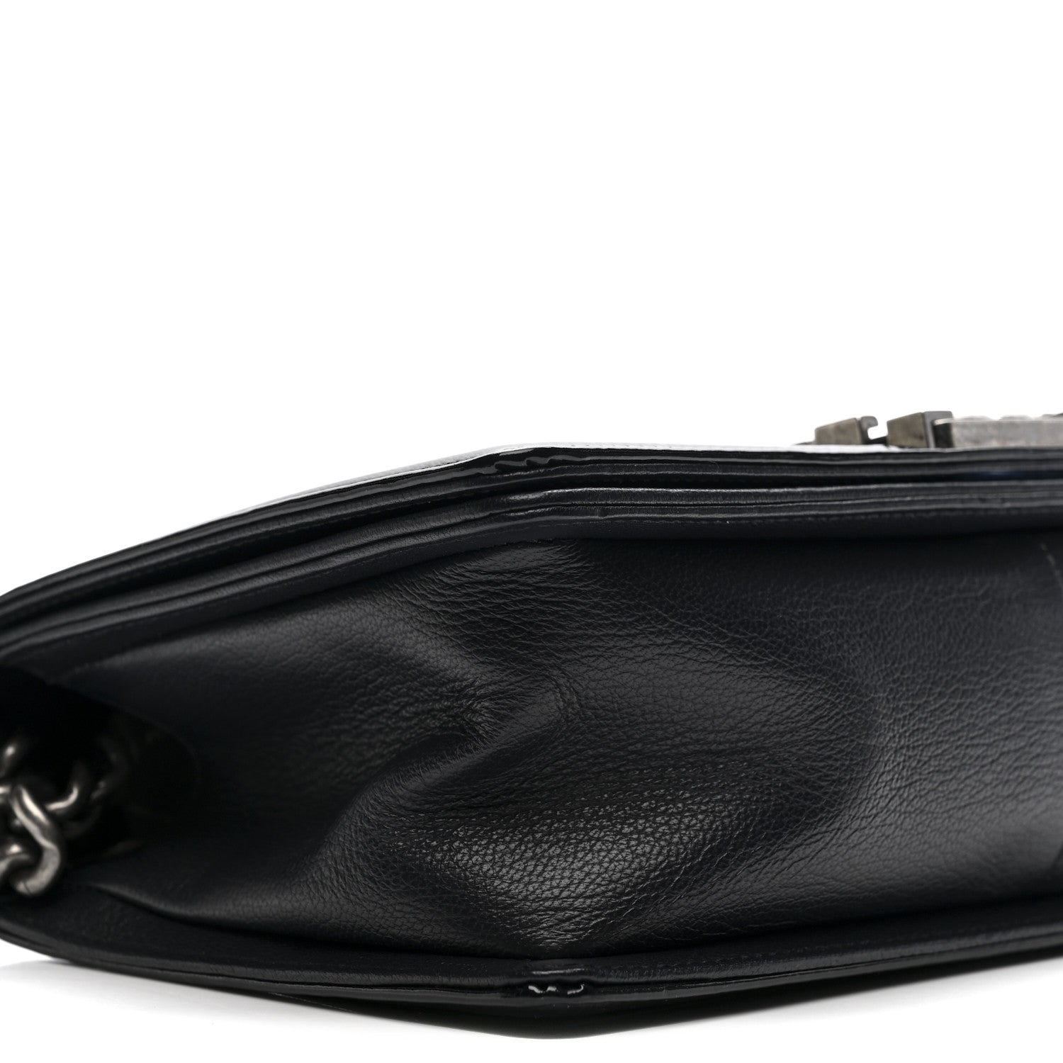 Chanel Goatskin Quilted Patent Medium Duo Boy Flap Dark Blue