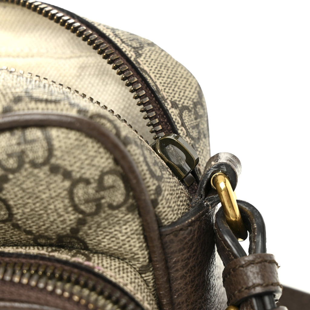 Gucci GG Supreme Monogram Textured Dollar Calfskin Web Small Ophidia Convertible Shoulder Bag Beige Ebony New Acero
