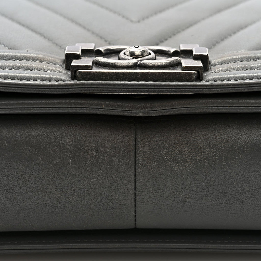 Chanel Lambskin Chevron Quilted Medium Boy Flap Grey