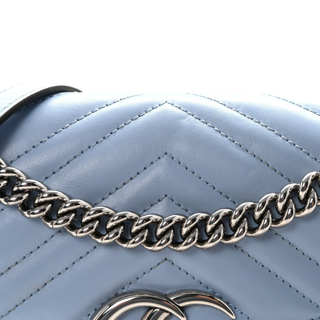 Gucci Calfskin Matelasse Small GG Marmont Shoulder Bag Porcelain Light Blue
