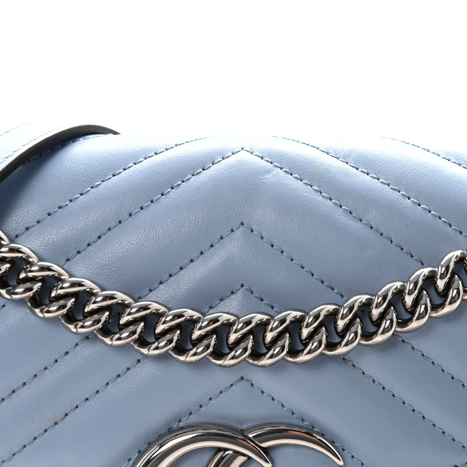 Gucci Calfskin Matelasse Small GG Marmont Shoulder Bag Porcelain Light Blue