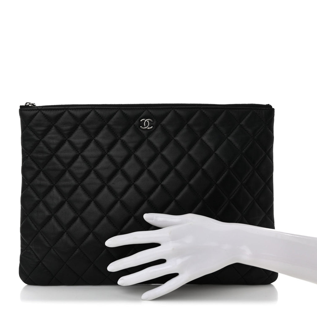 Lambskin Quilted Large Cosmetic Case Black