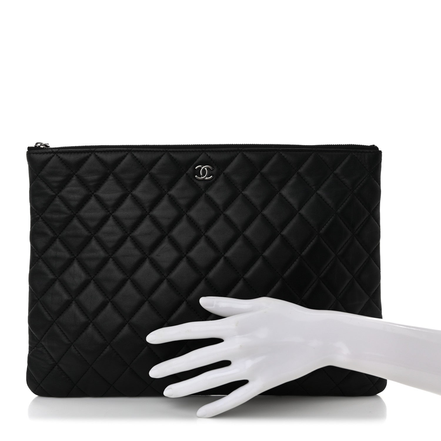 Lambskin Quilted Large Cosmetic Case Black