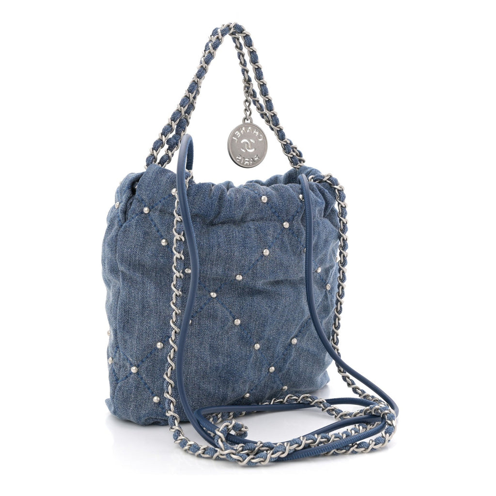 Chanel Washed Denim Quilted Studded Mini Chanel 22 Blue