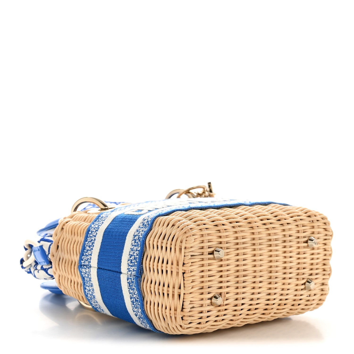 Christian Dior Wicker Oblique Mini Lady Dior Bag Florescent Blue