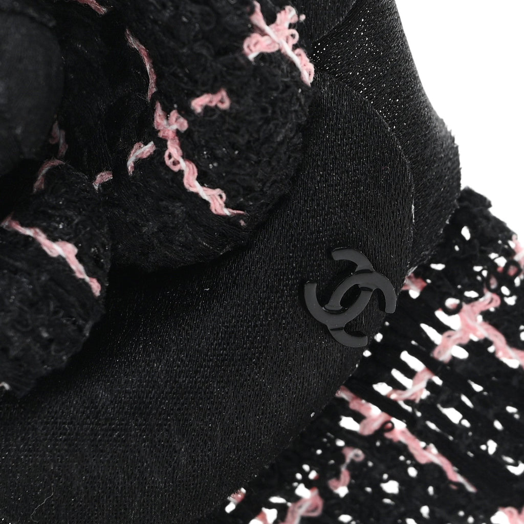 Chanel Tweed Fabric Camellia Pin Brooch Black Pink