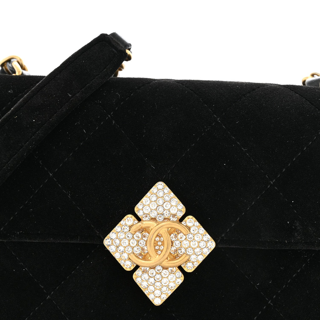 Chanel Velvet Strass Diamond Lock Flap Black