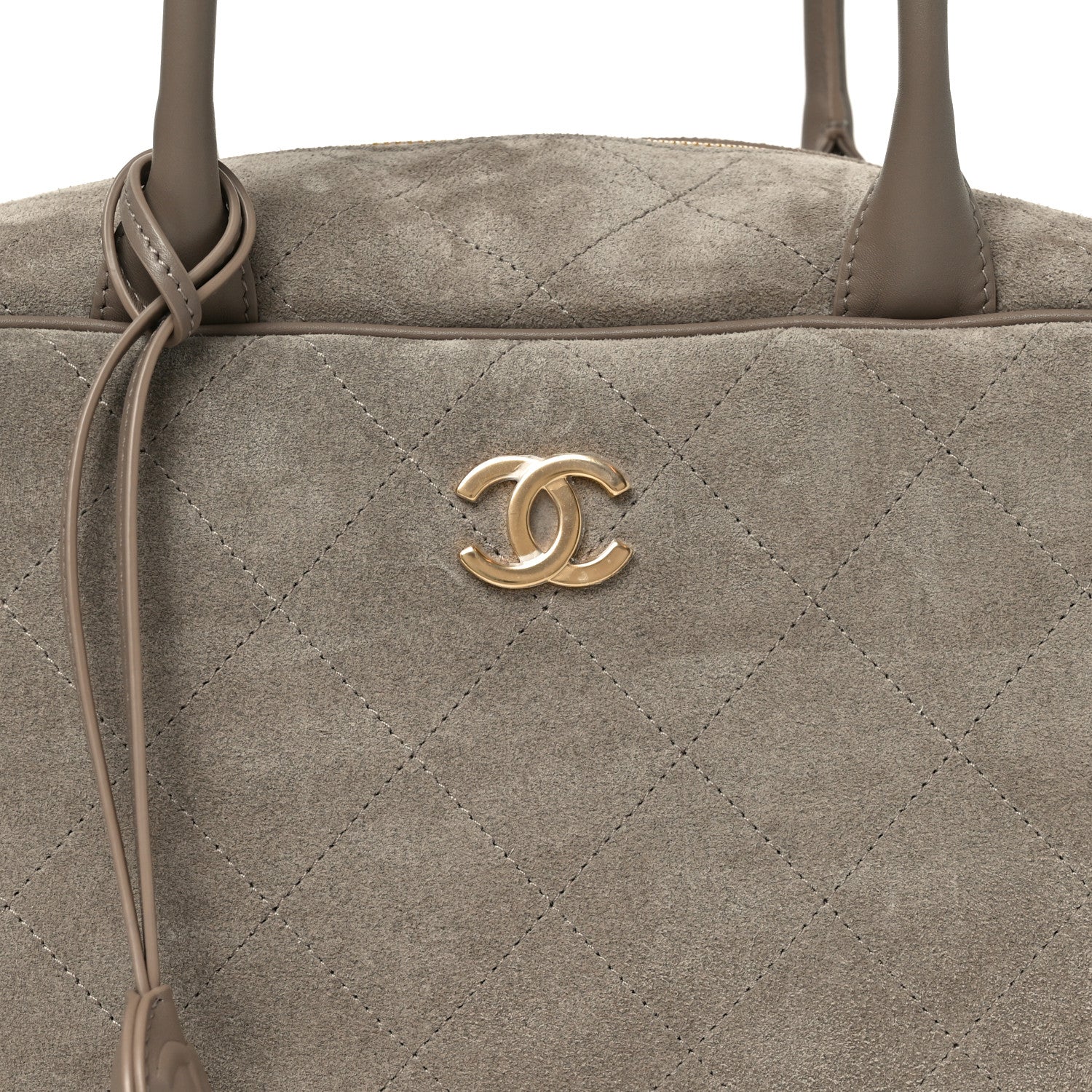 Chanel Suede Calfskin Quilted Large Perfect Bowling Bag Grey