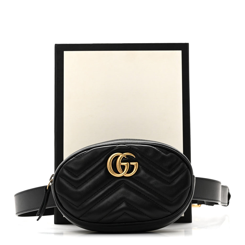 Gucci Calfskin Matelasse GG Marmont Belt Bag 85 34 Black