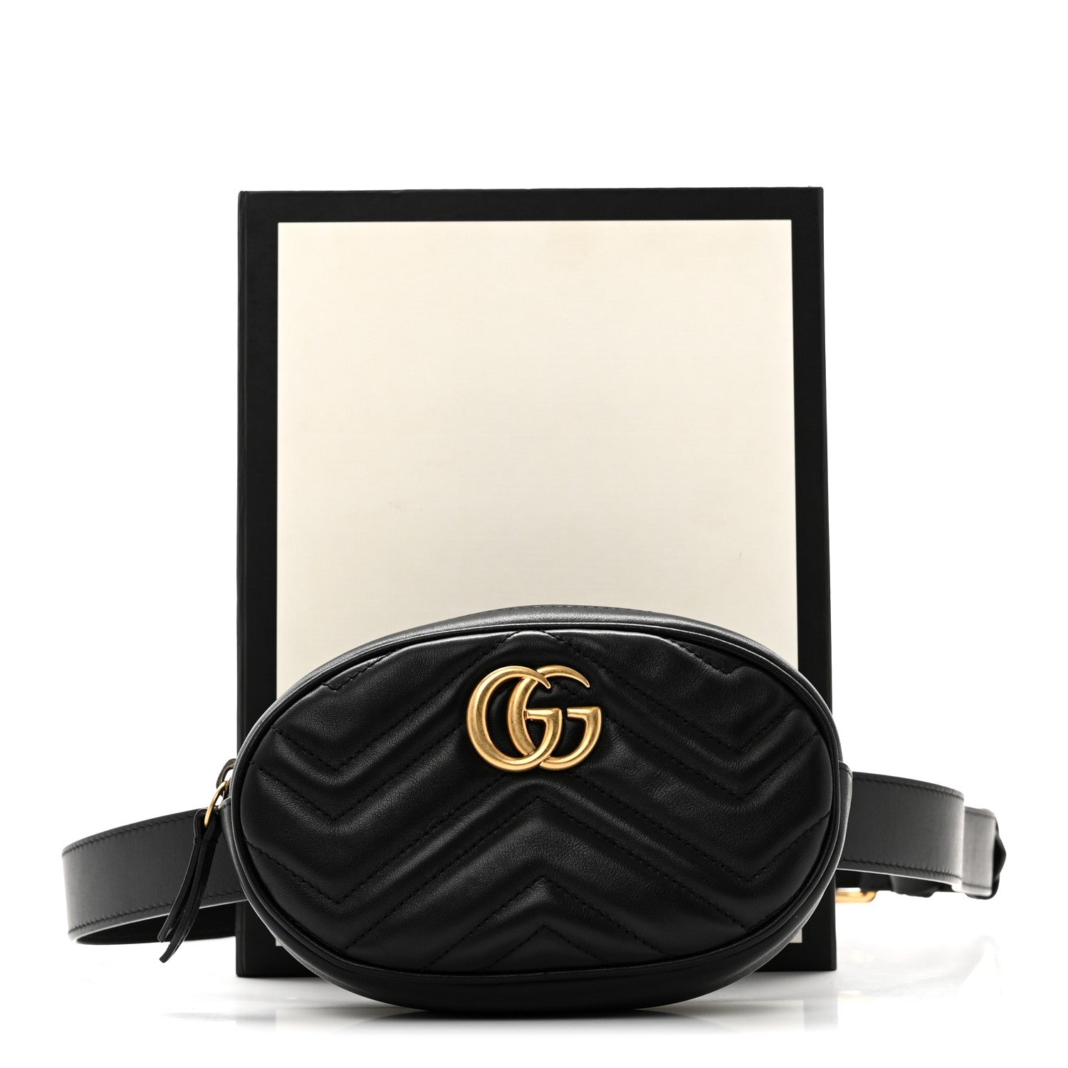 Gucci Calfskin Matelasse GG Marmont Belt Bag 85 34 Black