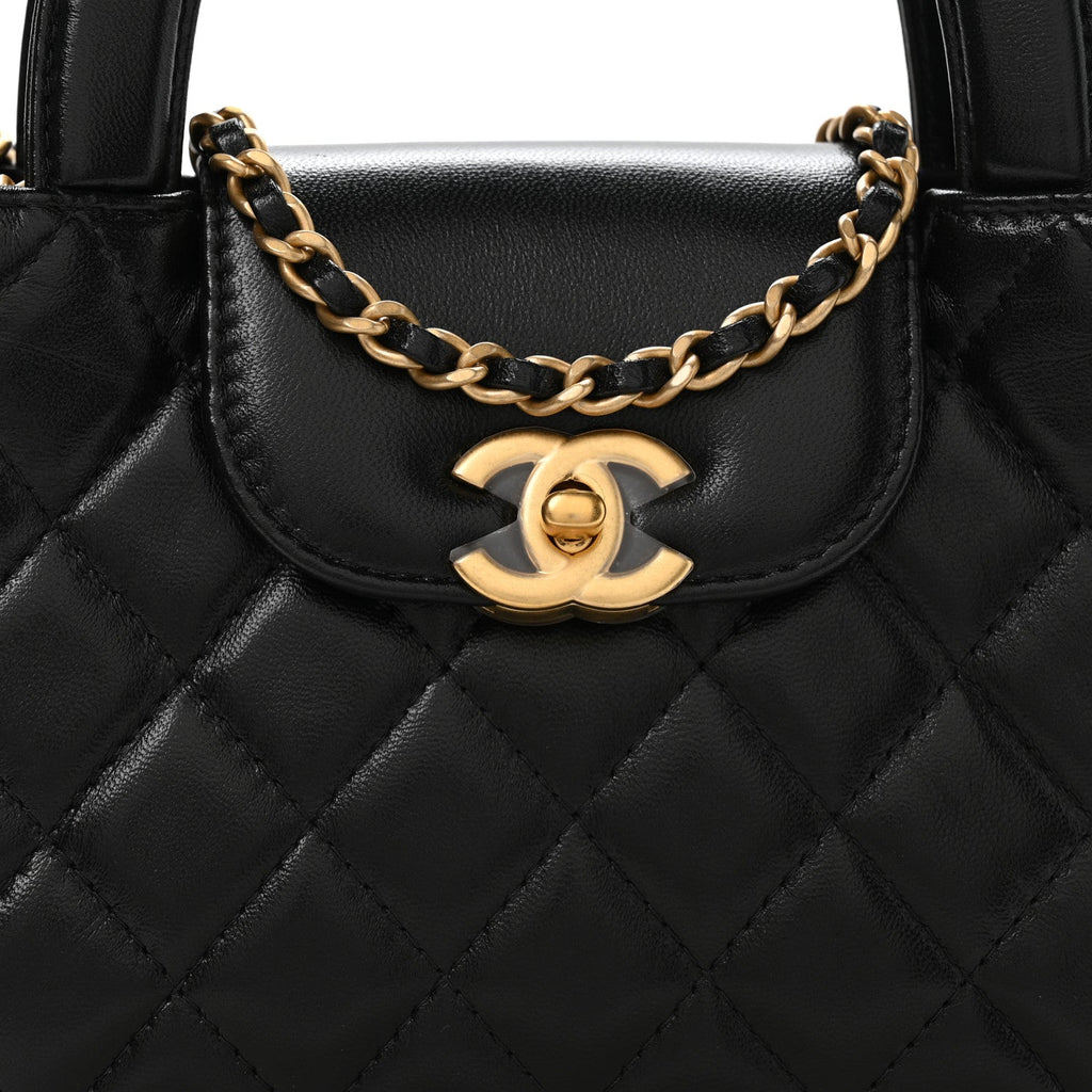 Chanel Shiny Aged Calfskin Quilted Nano Kelly Shopper Black