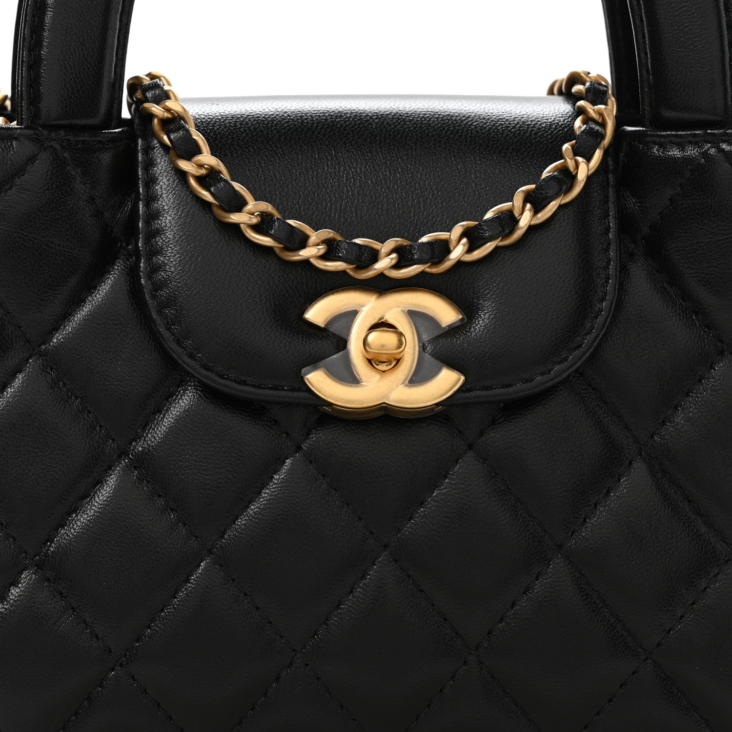 Chanel Shiny Aged Calfskin Quilted Nano Kelly Shopper Black