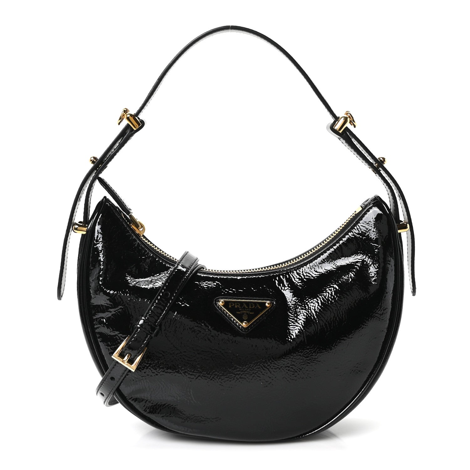 Prada Patent Naplak Arque Shoulder Bag Black