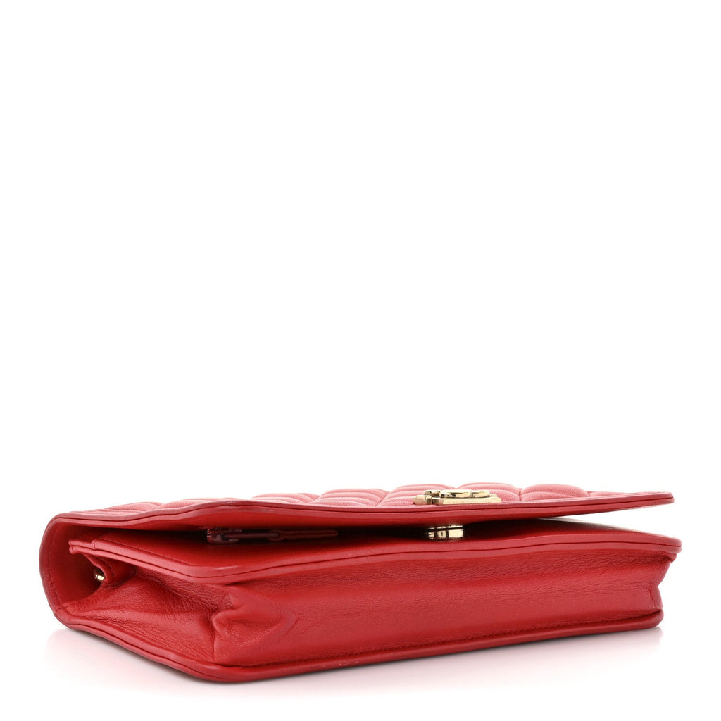 Chanel Lambskin Quilted Boy Wallet On Chain WOC Red