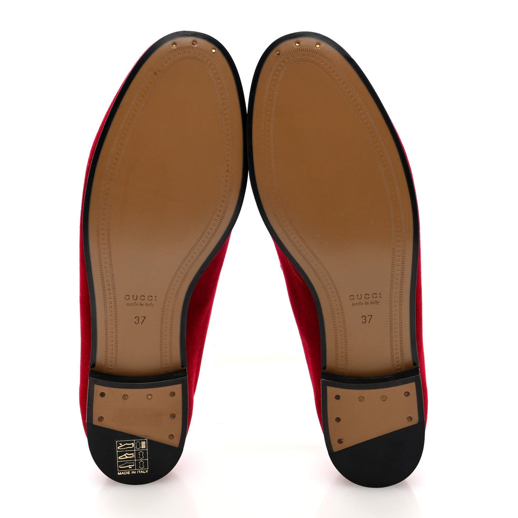 Gucci Velvet Horsebit Womens Jordaan Loafers 37 Hibiscus Red