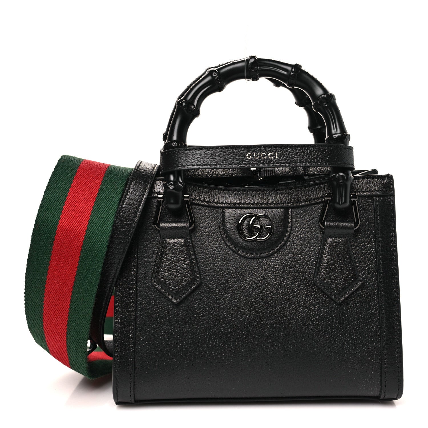Gucci Textured Dollar Calfskin Web Monochrome Mini Diana Tote Bag Black
