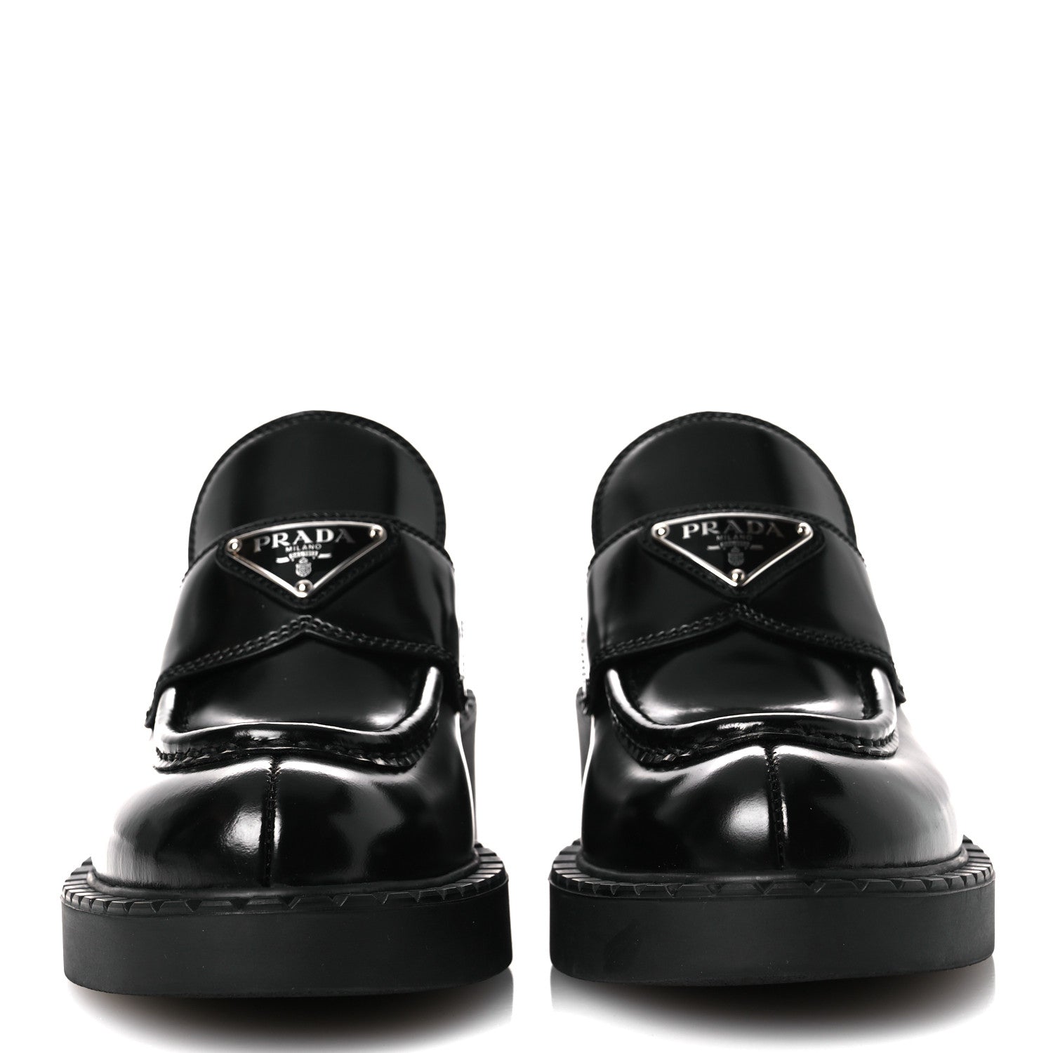 Prada Spazzolato Metal Triangle Logo 50mm Loafers 36 Black