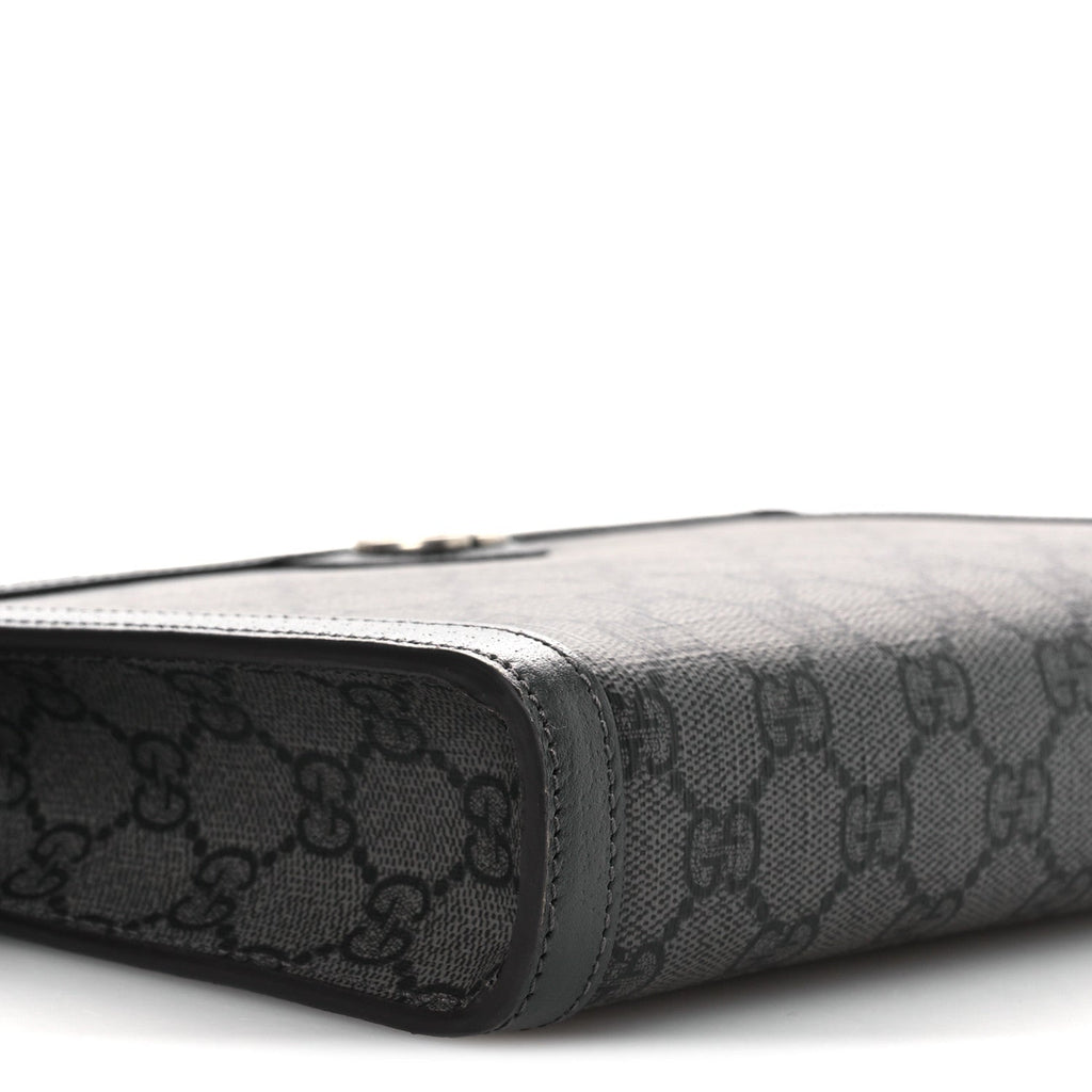 Gucci GG Supreme Monogram Textured Dollar Calfskin Web Small Ophidia Shoulder Bag Grey Black Graphite Grey