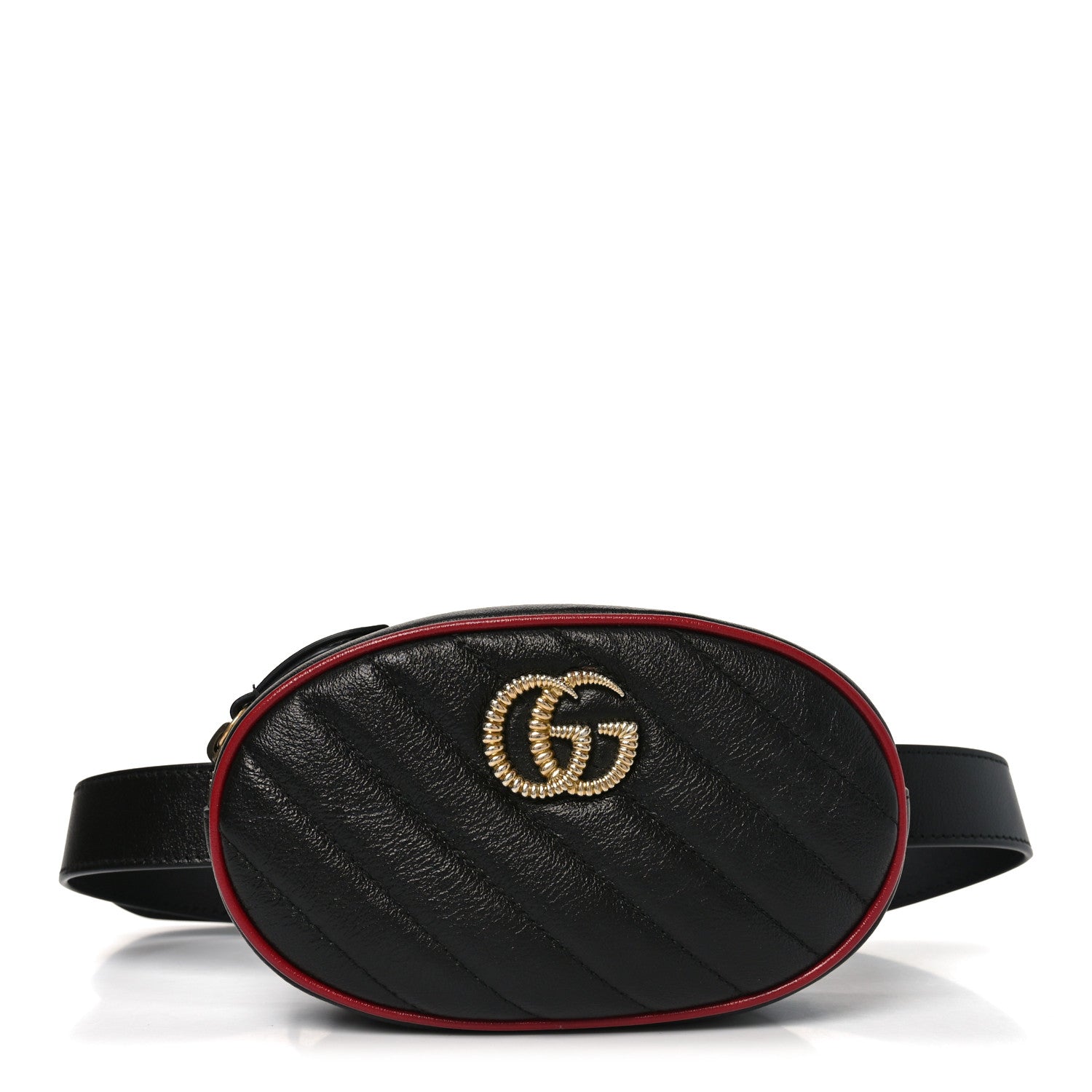 Gucci Azalea Calfskin Matelasse Diagonal Torchon GG Marmont Belt Bag 75 30 Black Romantic Cerise