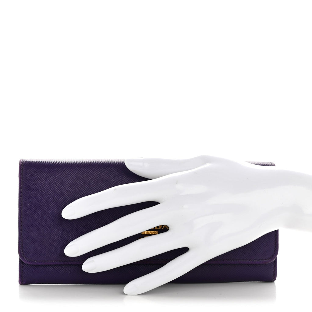 Prada Saffiano Lux Continental Flap Travel Wallet Viola Multicolor