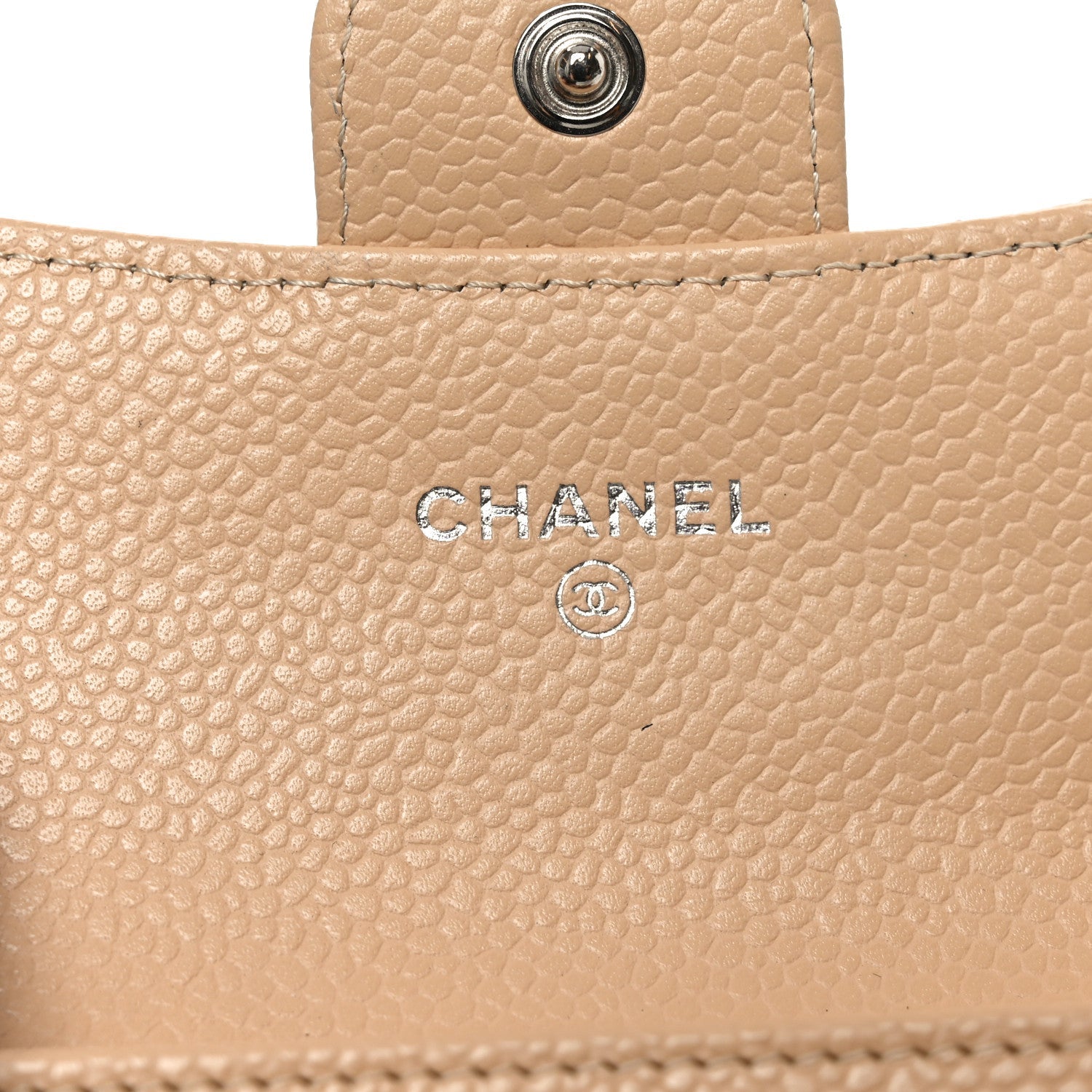 Caviar Quilted Flap Card Holder Wallet Beige