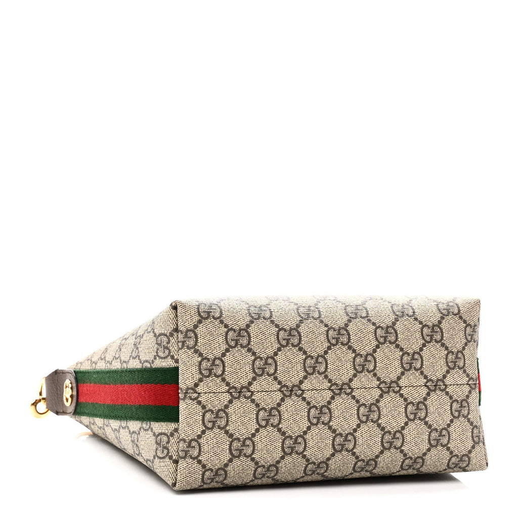 Gucci GG Supreme Monogram Textured Calfskin Web Super Mini Ophidia Shoulder Bag Beige Ebony New Acero